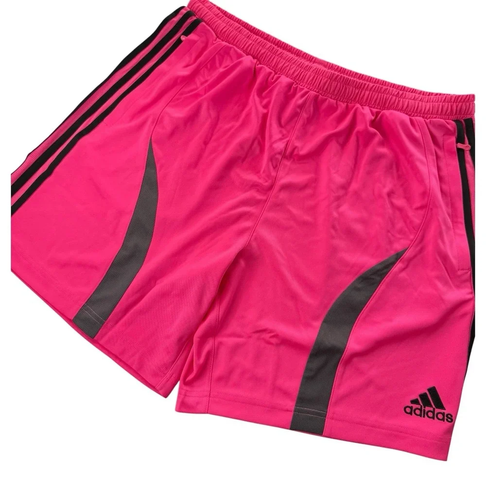 Adidas Teamgeist Shorts Men's Large Pink Black Soccer Training Zip Pockets NWT